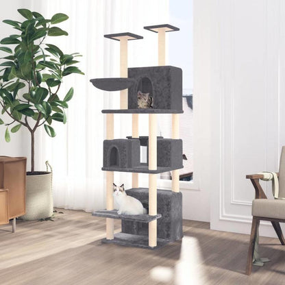 Krabpaal – Kattenboom – Klimpaal – Kattenmeubel – Krabmeubel – Donkergrijs – 180 cm Hoog – Stevig Plywood Met Sisal