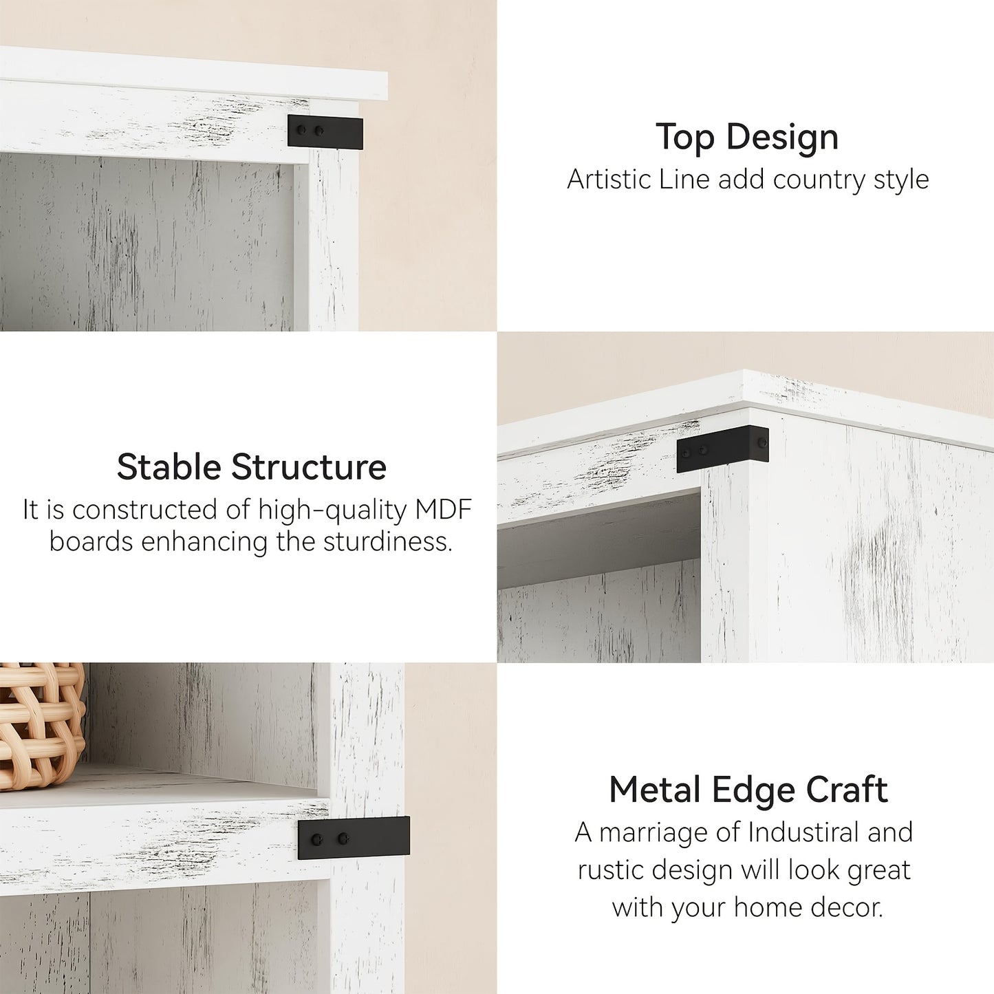 Farmhouse Book Shelf, 5 Tier Book Shelf for Display, 171.2cm Wooden Bookcase for Storage, 5 Shelf Display Shelvesfor Home Office, Living Room, Bed Room-Grey