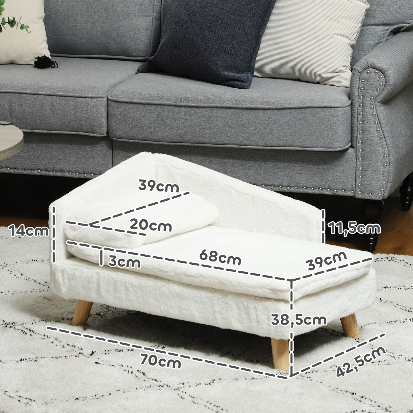 Hondenbank – Kattenbank – Huisdierenbed – Dierenbank – Zacht Kussen – Verwijderbare Wasbare Hoezen – Verhoogd Ontwerp – Polyester Met Katoenen Vulling – Creme – 70 x 42,5 x 38,5 cm – Geschikt Tot 15 kg