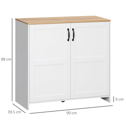 Buffetkast – Opbergkast – Dressoir – Wandkast – Keukenmeubel – Wit Met Houtlook – 90 x 39,5 x 88 cm – Twee Verstelbare Planken
