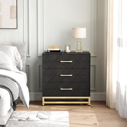 Ladekast – Dresser – Opslagkast – Kastenmeubel – Slaapkamerkast – Wit Met Gouden Accenten – 3 Ruime Laden – Duurzaam Metaal – 68,58 cm Hoog