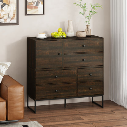 Ladekast – Ladenkast – Opbergkast – Dressoir – Commode – 6 Lades & 1 Deur – MDF Houtnerf – Compact Design 100x40x98 cm