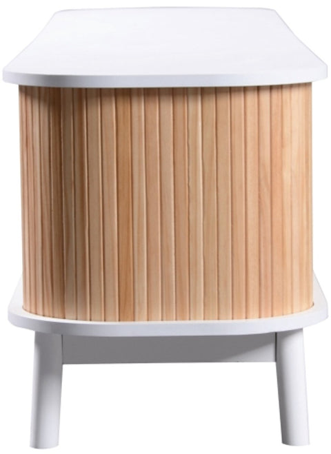 TV-Meubel - van Natuurlijke Houtmix - met Deuren en Lades - TV-Meubel met Rotan Zijkanten - Opbergoplossing - Natuurlijke - Landhuisstijl