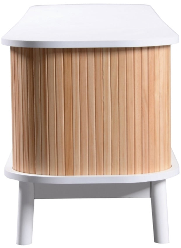 TV-Meubel - van Natuurlijke Houtmix - met Deuren en Lades - TV-Meubel met Rotan Zijkanten - Opbergoplossing - Natuurlijke - Landhuisstijl