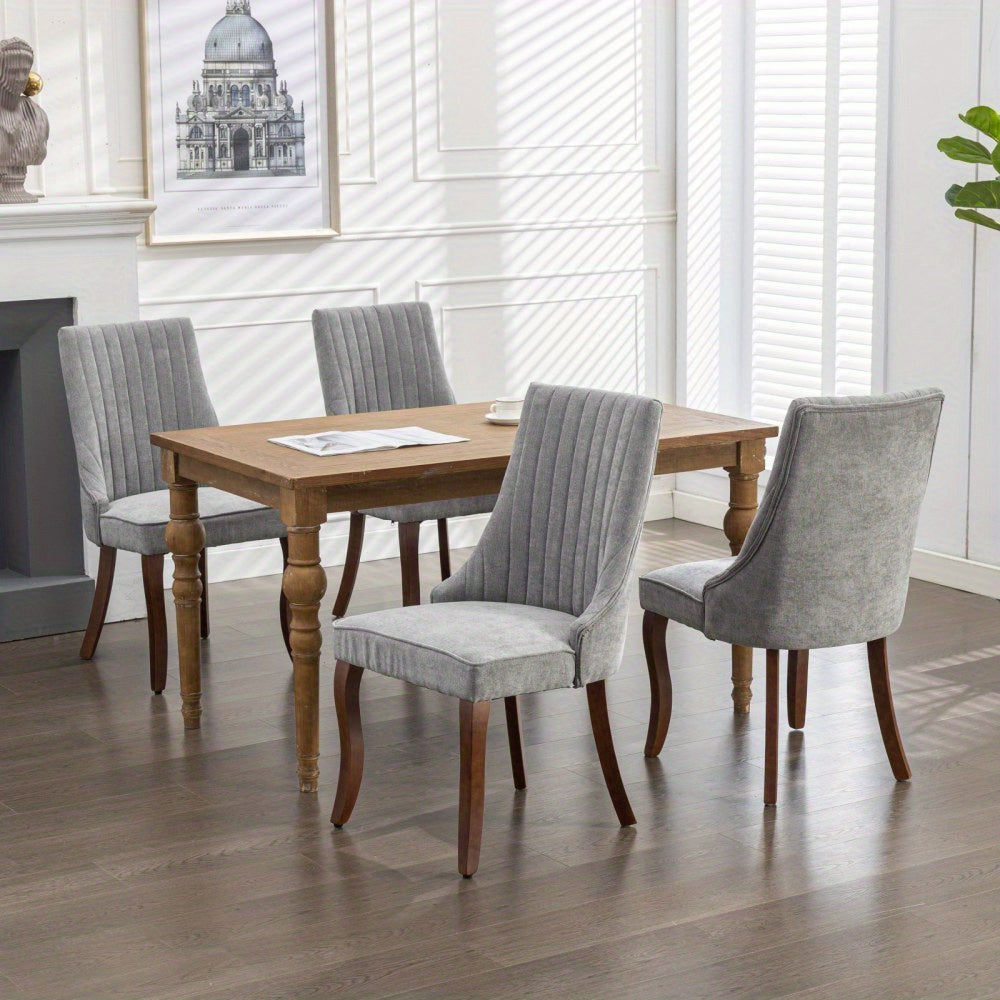 Eetkamerstoelen – Stoelen – Zitstoelen – Keukenstoelen – Eettafelstoelen – Set van 2 Grijze Chenille Stoelen – Comfortabele Schuimvulling – Modern Open Rugdesign