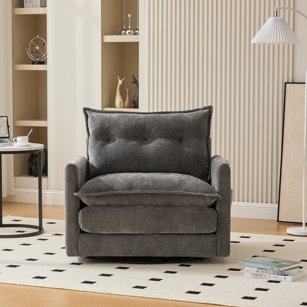 360° swivel lounge chair with armrests, large single sofa for living room, bedroom, study and office, modern style armchair with cushions, ideal for relaxation and entertainment, Office Armchair, Entertainment Seating, Conte