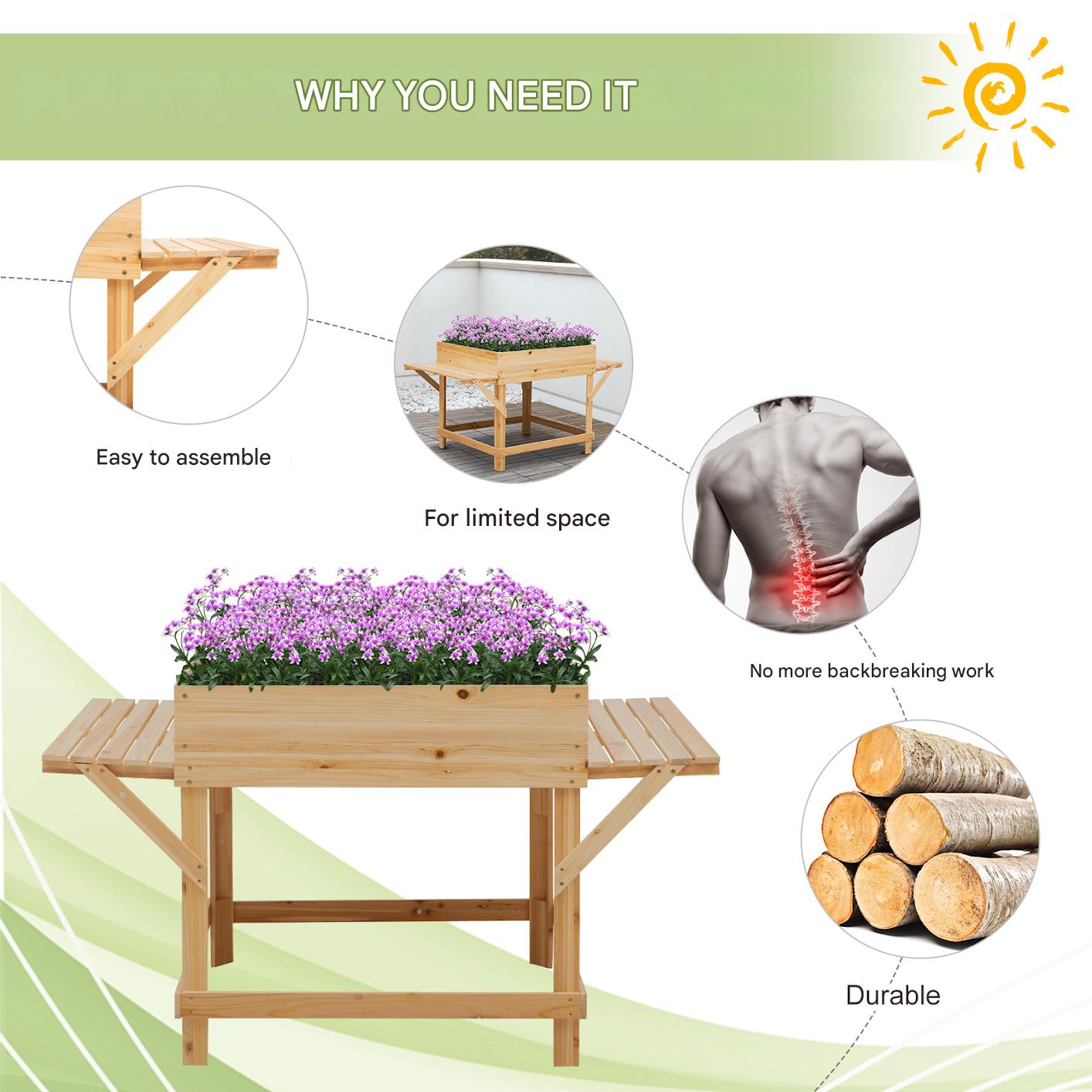 Hoogte plantenbak – Verhoogde plantenbak – Bloembak – Tuinbak – Plantenbak op poten – Natuurlijk dennenhout – Zijplanken en non-woven filterdoek – 130x75x75 cm