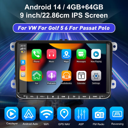 Autoradio – Multimedia Speler – Car Video Speler – Auto Stereo – 9 Inch IPS Scherm – Android 14 – Draadloos CarPlay & Android Auto
