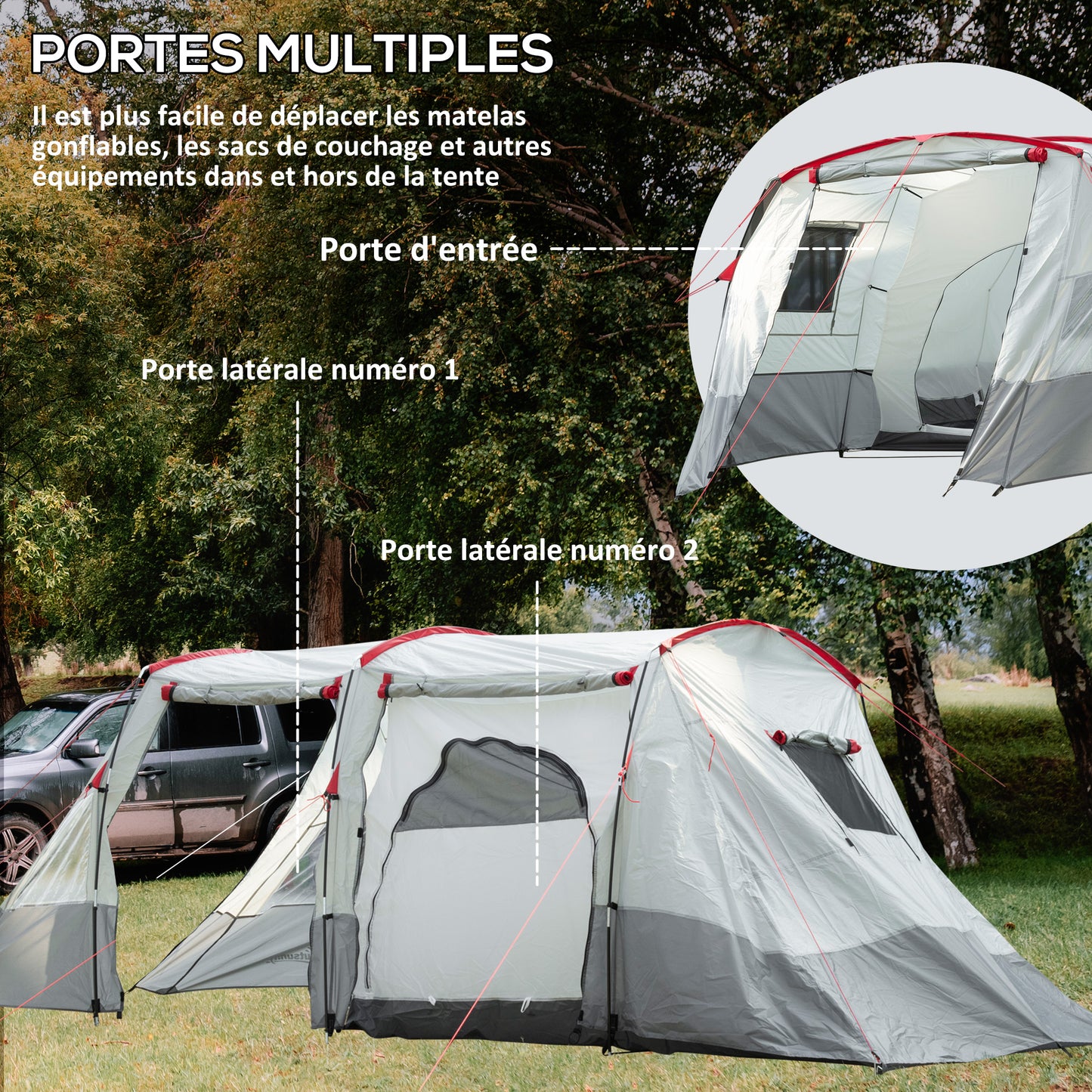 Campingtent – Kampeertent – Familietent – Tunneltent – Pop-up Tent – Ruim Voor 6-8 Personen – Lichtgewicht Polyester Met Glasvezel Stokken
