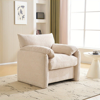 Loungechair – Fauteuil – Zitzak – Accentstoel – Relaxstoel – Oversized Design – Chenille Stof – Gepolsterde Armleuningen – Eenvoudige Montage – Wit