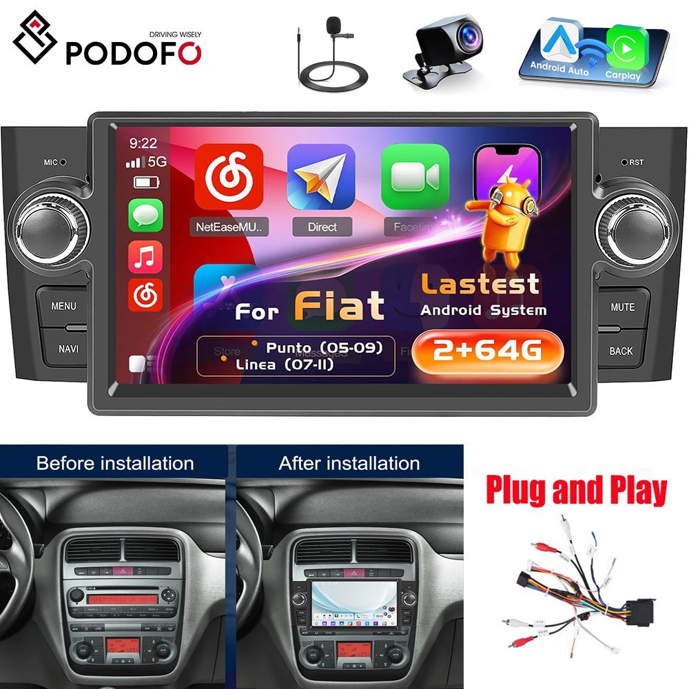 Autoradio – Android Radio – Auto Stereo – Multimedia Speler – Navigatiesysteem – 7 Inch HD Touchscreen – Draadloos CarPlay & Android Auto – Inclusief AHD Achteruitrijcamera & Microfoon