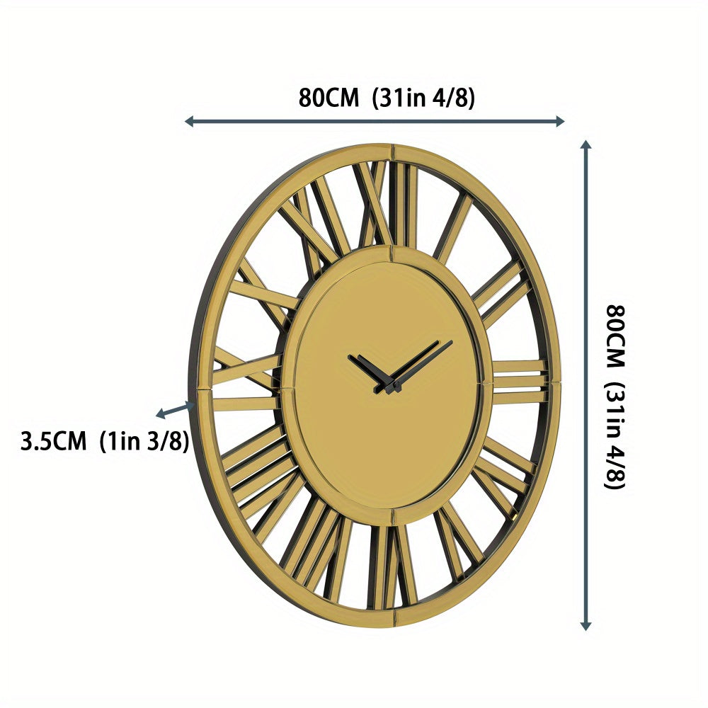 Wandklok – Muurklok – Klok – Analoog – Glazen klok – Diameter 80 cm – Batterijwerkend – Gouden accenten
