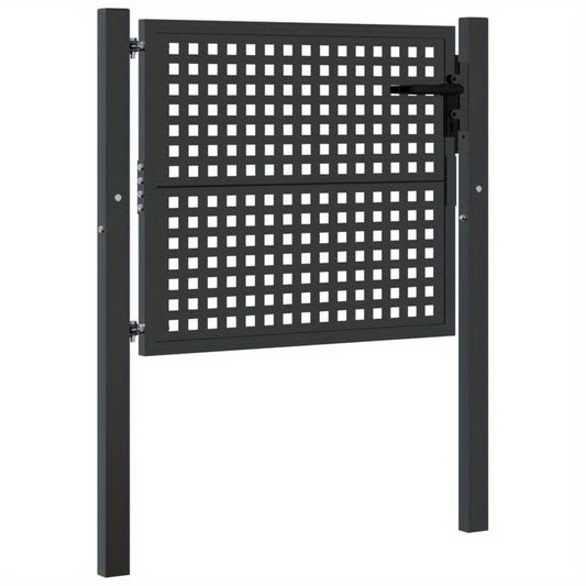 Tuinafscheidingpoortje – Tuinpoort – Tuinafscheiding – Poortdeur – Metalen Poort – Antraciet – Duurzaam Staal – Rasterdesign – 104,14 x 127 cm