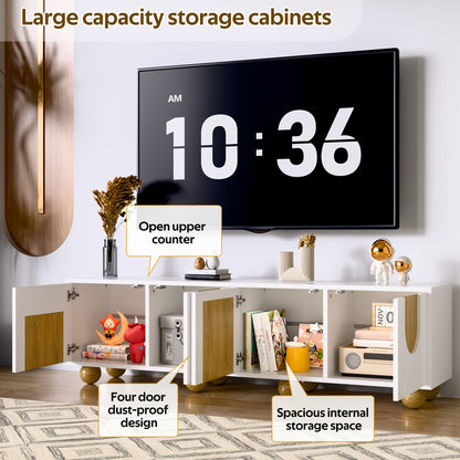 Tv-meubel – TV-kast – TV-standaard – Media Console – Woonkamermeubel – Retro Boogvorm – Bolle Poten – Duurzaam Bamboe – Geen Montage