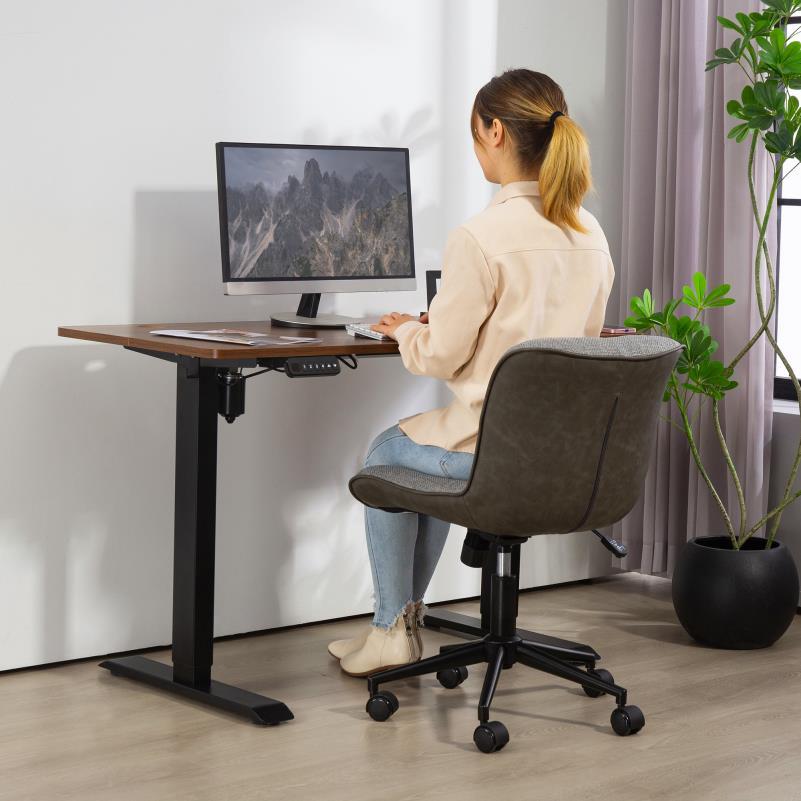 Bureaustoel – Draaistoel – Office Chair – Bureaustoelen – Werkstoel – Verstelbare Zithoogte – Vijfpotig Onderstel Met Antislip Voeten – Gewatteerde Zitting – Armlos Ontwerp – Ergonomisch – Modern Minimalistisch – Donkergrijs