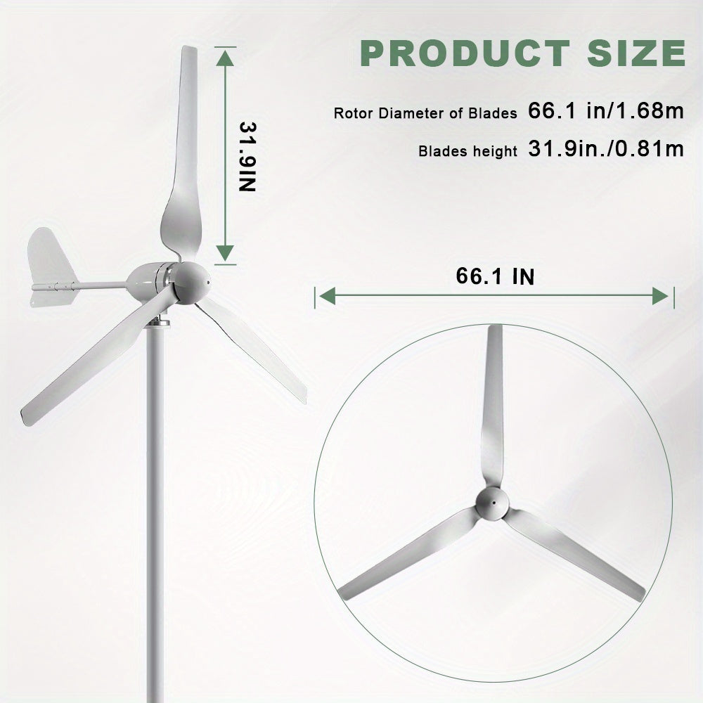 1500W Horizontale Windturbine – Windmolen – Windgenerator – Energieopwekker – Duurzame Stroomvoorziening – Laag Startwindvermogen – Inclusief MPPT-Controller
