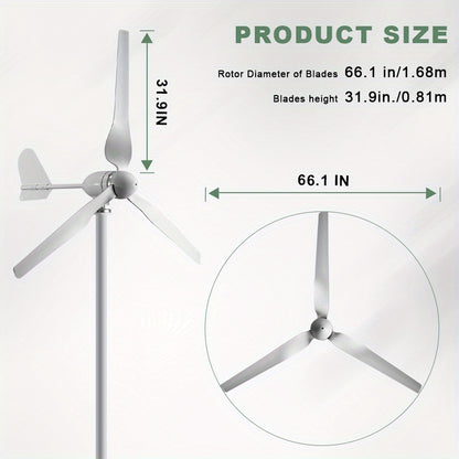 Windturbine Horizontale As – Windgenerator – Windmolen – Energie Generator – Huisenergie Systeem – 1500W 24V – Laag Geluid – MPPT Controller