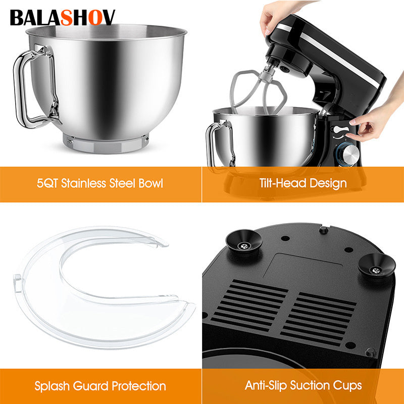 Elektrische Standmixer – Keukenmixer – Handmixer – Mixer Blender – Mixer Grinder – 4,2 Liter – 6 Snelheden Kippend Hoofd – Inclusief Deeghaak, Klopper & Menghaak – Zwart