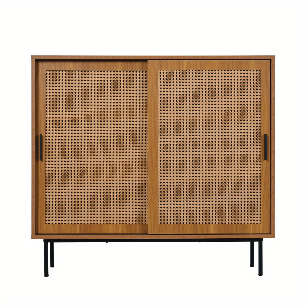 Dressoir – Buffetkast – Ladekast – Opbergkast – Kast – Modern Landelijk Design – 2 Schuifdeuren – Verstelbare Plank – Massief Hardhout – Vrijstaand – Ruimtebesparend – Open Plank – Duurzaam