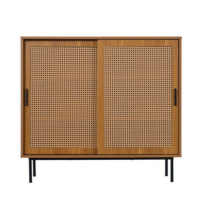 Dressoir – Buffetkast – Ladekast – Opbergkast – Kast – Modern Landelijk Design – 2 Schuifdeuren – Verstelbare Plank – Massief Hardhout – Vrijstaand – Ruimtebesparend – Open Plank – Duurzaam