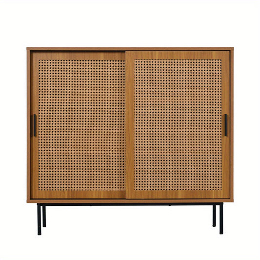Dressoir – Buffetkast – Ladekast – Opbergkast – Kast – Modern Landelijk Design – 2 Schuifdeuren – Verstelbare Plank – Massief Hardhout – Vrijstaand – Ruimtebesparend – Open Plank – Duurzaam