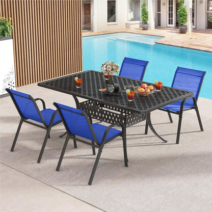 Tuinstoelen – Tuinstoel Set – Balkonstoelen – Terrasstoelen – Stapelbare Stoelen – Blauw – Weerbestendig Textiel – Metalen Frame – Belastbaar Tot 150 kg – 56x70x84 cm