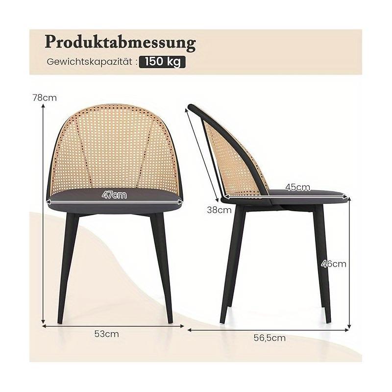 Eetkamerstoelen – Keukenstoelen – Stoelen Zonder Armleuning – Rattan Stoelen – Stoelen Set 2 – Grijs – PE-Rattan Rugleuning – Metalen Poten, Max 150 kg