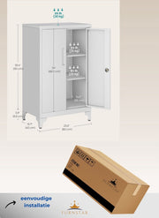 Dossierkast - multifunctionele kast - kantoorkast met 2 deuren - kast afsluitbaar - opbergkast van staal - voor werkkamer - woonkamer - 40D x 60B x 90H cm - wit