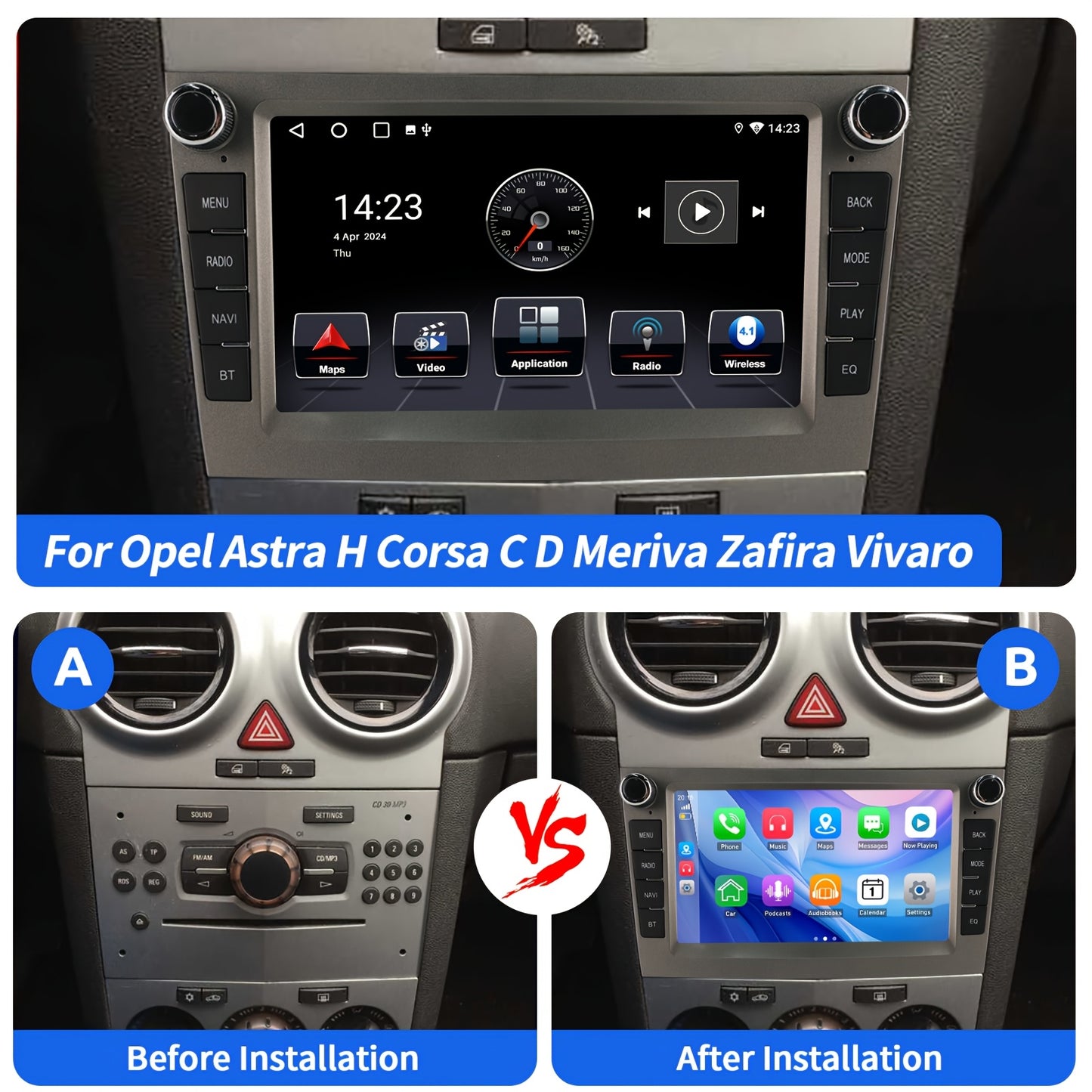Autoradio – 2DIN Radio – Auto Stereo – Multimedia Speler – Touchscreen – 17,78 cm – Android 14 – Draadloos CarPlay & Android Auto
