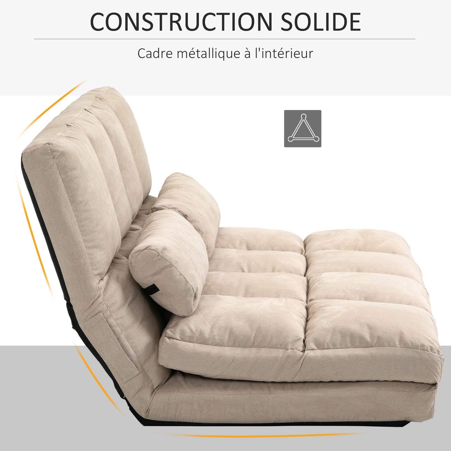 Relaxstoel – Fauteuil – Loungestoel – Ligstoel – Verstelbare Rugleuning 14 Standen – Polyester Suède-Look Beige – Inclusief 2 Kussens