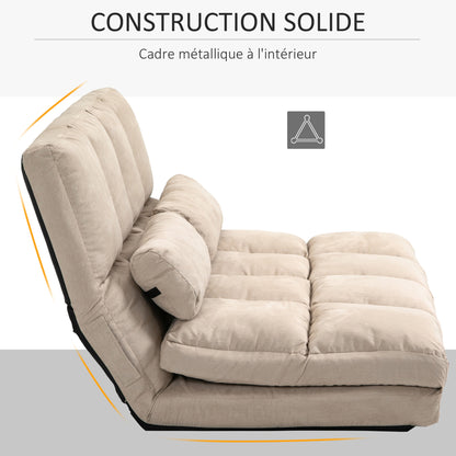 Relaxstoel – Fauteuil – Loungestoel – Ligstoel – Verstelbare Rugleuning 14 Standen – Polyester Suède-Look Beige – Inclusief 2 Kussens