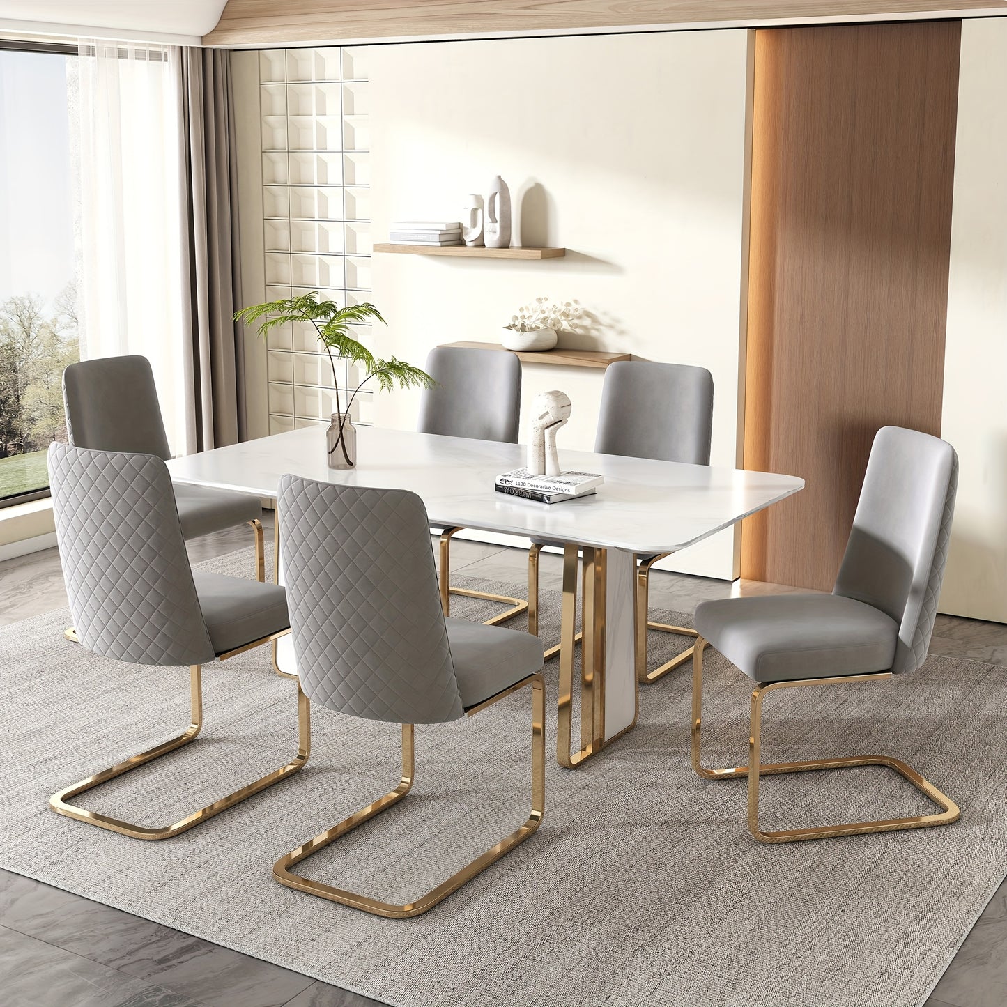 Eetkamerstoelen – Velvet Stoelen – Kuipstoelen – Stoelen – Meubels – Set Van 6 – Diamond Back Design – Gouden Metalen Poten