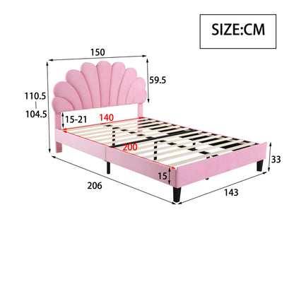 Tweepersoonsbed – Gestoffeerd Bed – Bedframe – Slaapbank – Opbergbed – 140x200 cm – Bloemvormig Hoofdbord – Zachte Velvet Bekleding