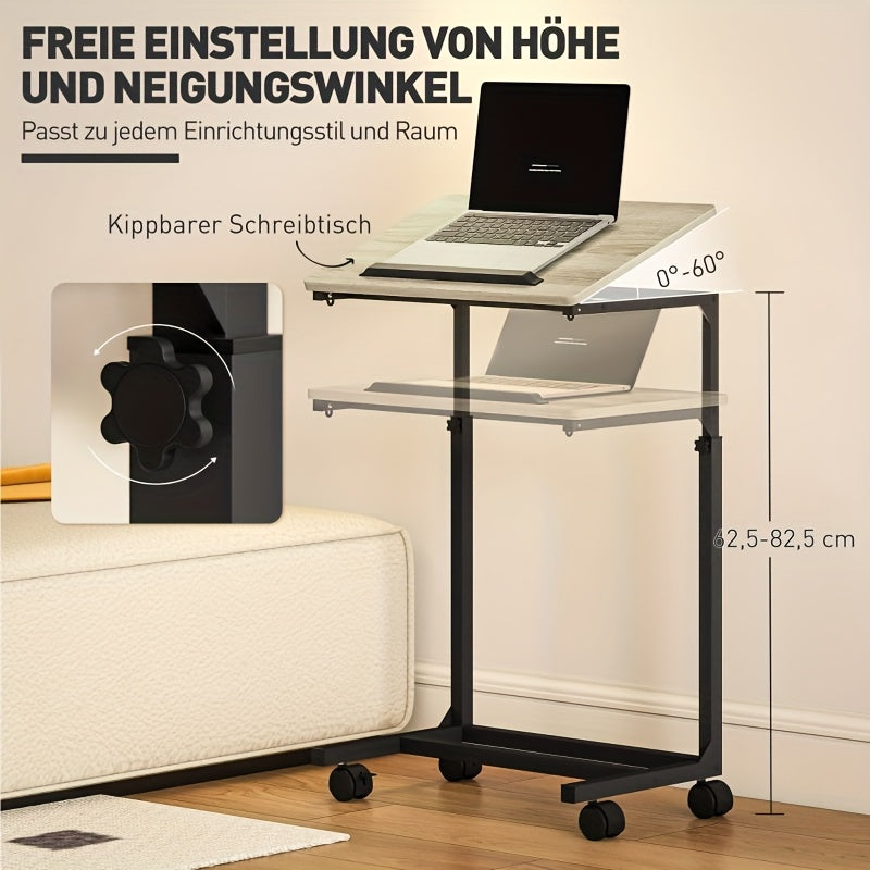 Modern C-Shaped Side Table with Height Adjustment - Heavy-Duty Metal Coffee table, Space-Saving Rolling Desk for Living Room, Home Office, Bedroom - Easy Assembly, No Wood Parts - White (21.6x14.2x24.6-32.5in)