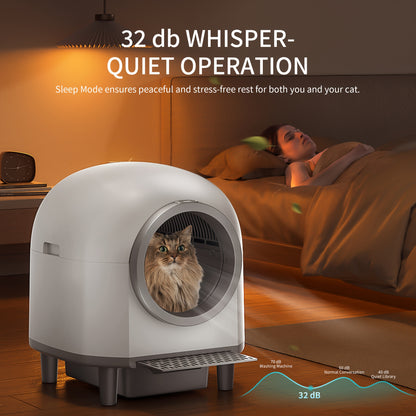 Automatische Kattenbak – Zelfreinigende Kattenbak – Elektrische Kattenbak – Kattenbak Met App – Kattenbak Voor Meerdere Katten – 10 Veiligheidssensoren – Geavanceerde Geurbestrijding – 100L Capaciteit – Zwart Oval Design