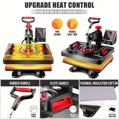 Hittepers – Transferpers – Sublimatiepers – Warmtepers – 8-in-1 Multifunctioneel – 360° Draaibare Arm – Digitale Temperatuur & Timer – 30x38 cm Persvlak