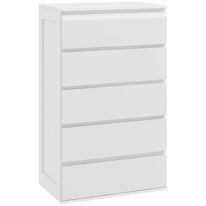Ladekast – Commode – Ladenkast – Opbergkast – Kast Zonder Handgrepen – Modern Design – 5 Laden – Wit – 60x38x100 cm – Anti-Kantel Systeem