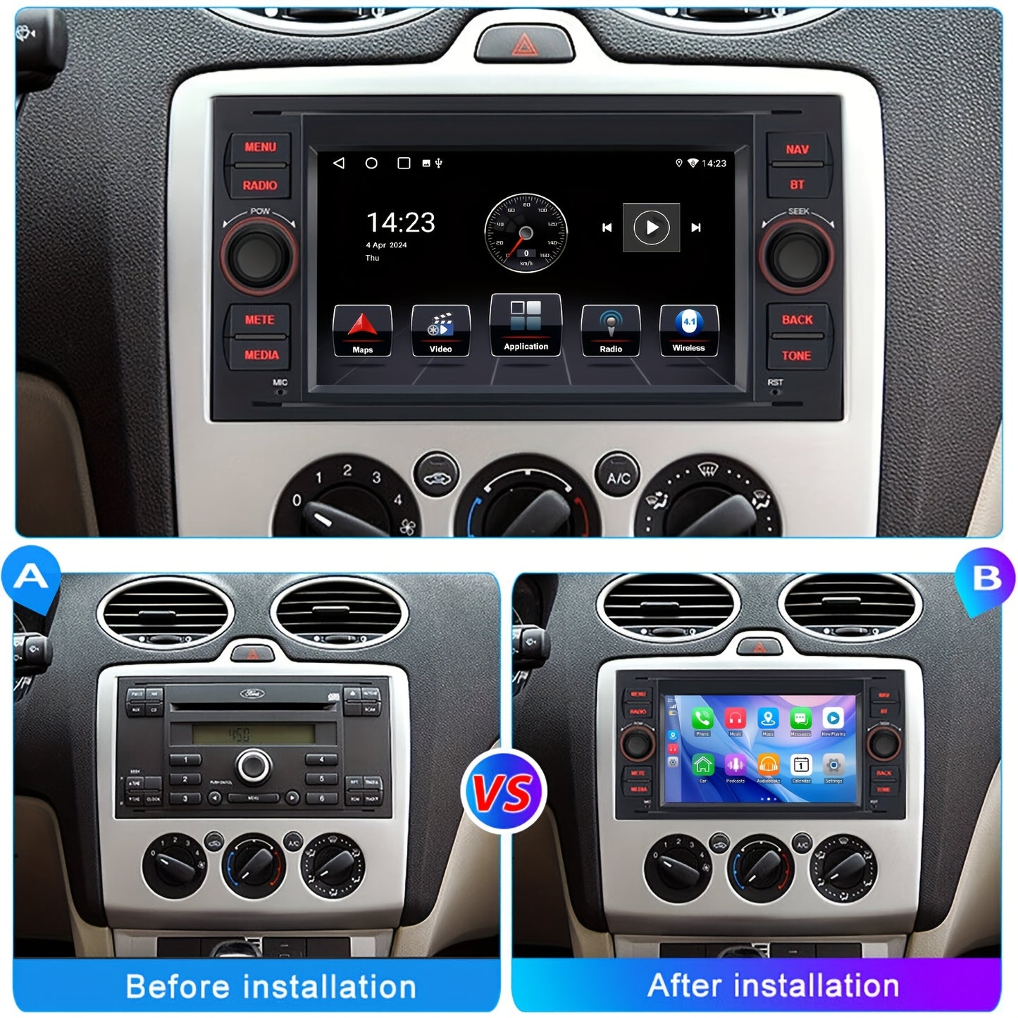 Autoradio – Car Stereo – Multimedia Speler – Auto Audio – Inbouw Radio – 7 Inch Touchscreen – Android 15 – Draadloze CarPlay & Android Auto
