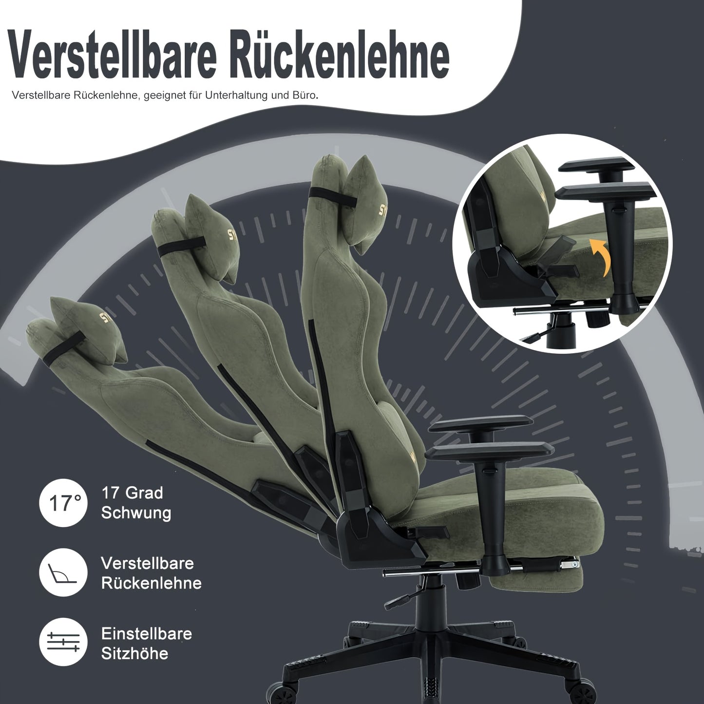 Gamingstoel – Bureaustoel – Gamestoel – Draaistoel – Ergonomische Stoel – Met Voetensteun & Lendensteun – Hoogte Verstelbaar – Geheugenfoam Kussen – Metaal Frame – Handmatige Ligstand – Milky White