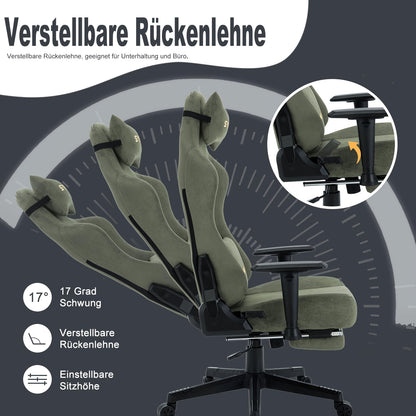 Ergonomische Gamingstoel – Bureaustoel – Gamer Stoel – Draaistoel – Comfortstoel – Met Verstelbare Rugleuning & Geheugenfoam Zitkussen – Stevig Metalen Frame – Groen