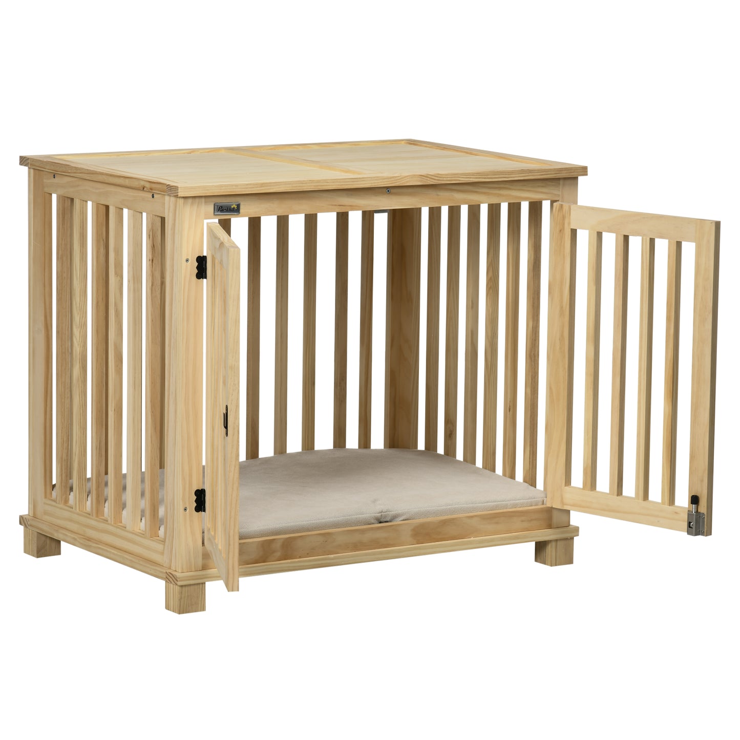 Hondenbench – Hondenkooi – Hondenhok – Dierenkooi – Hondenmand – Natuurlijk Hout – Inclusief Wasbaar Kussen – 82,5x57x72 cm
