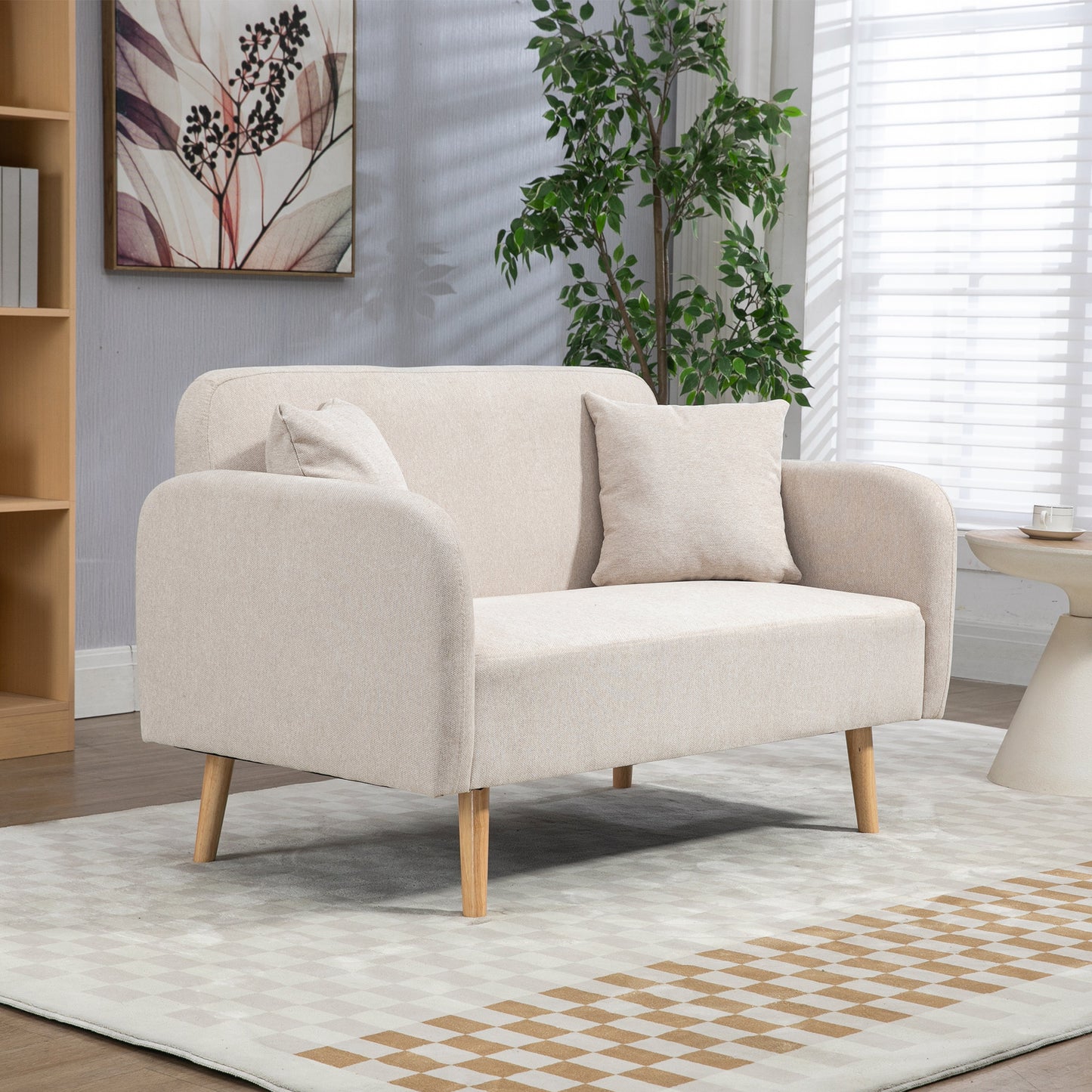 2-zitsbank – tweezitsbank – loveseat – zitbank – bankstel – fluwelen bekleding – verstelbare houten poten – 130x70x80 cm – inclusief 2 sierkussens