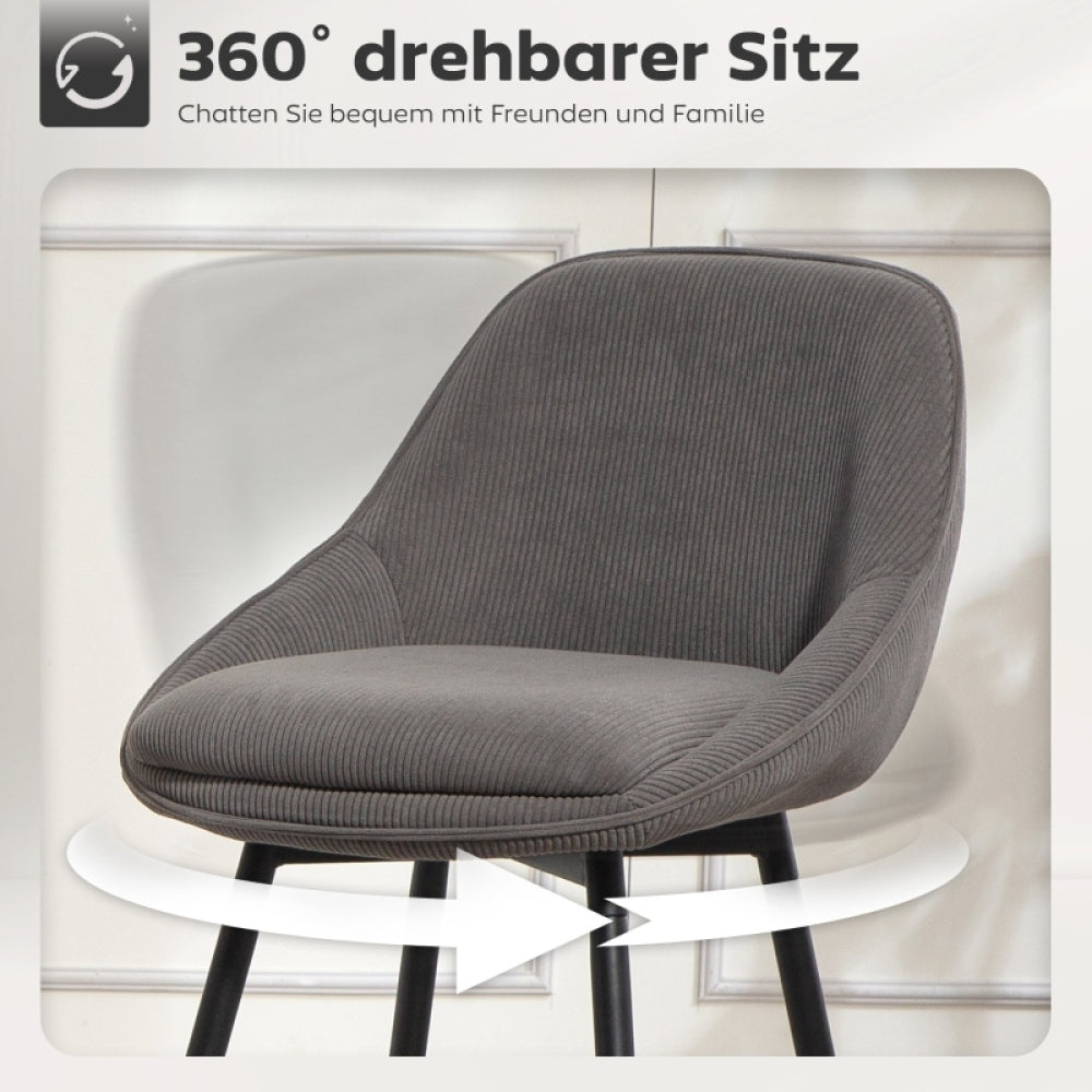 Barstoel – Barkruk – Barkruk – Keukenstoel – Barstoel Set Van 2 – Corduroy Bekleding – Stalen Poot – Ergonomische Rugleuning – Zithoogte Aanrecht – Modern Design – Comfortabel & Stevig
