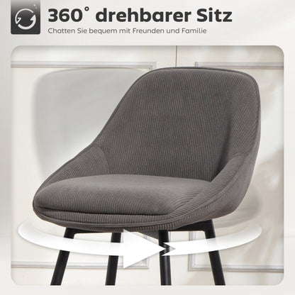 Barstoel – Barkruk – Barkruk – Keukenstoel – Barstoel Set Van 2 – Corduroy Bekleding – Stalen Poot – Ergonomische Rugleuning – Zithoogte Aanrecht – Modern Design – Comfortabel & Stevig