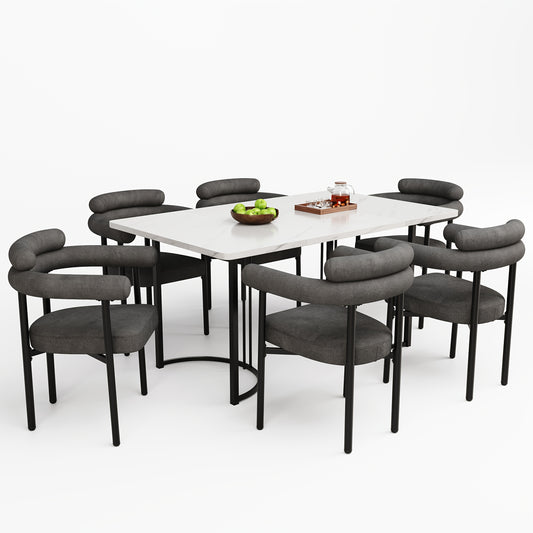 Eettafelset – Eethoek – Diningset – Eettafel Met Stoelen – Meubelset – Grijs Suède – Metalen Poten – Comfortabele Open Armleuningen