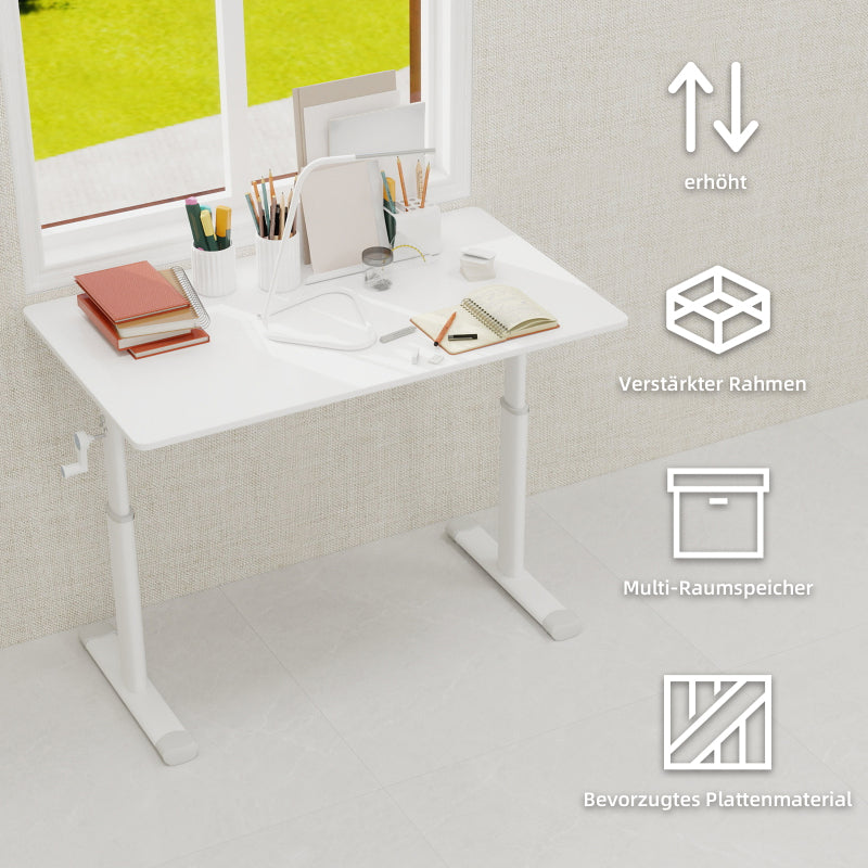 Zit Sta Bureau – Verstelbaar Bureau – Sta Bureau – Handmatig Verstelbaar – Kantoorbureau – Compact Formaat 60x100 cm – Stevige Dubbele Kolom