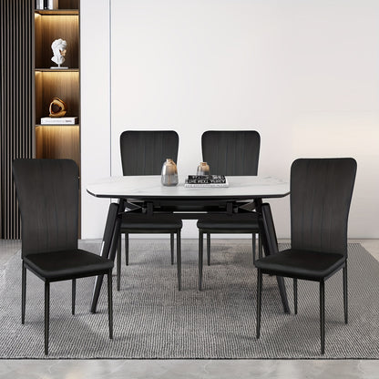 Set Of 4 Velvet Upholstered Dining Chairs with Curved Backrest and Vertical Stripes Design, Modern Comfortable Side Chairs for Dining Room, Kitchen, Cafe, Chair For Dining Room, Booth Seating