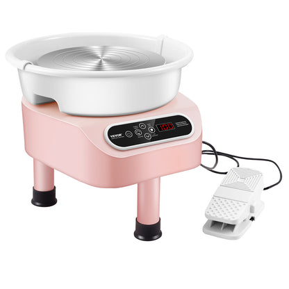 Draaibank Keramiek – Pottenbakkersschijf – Boetseerschijf – Pottenbakkersmachine – Keramiekschijf – 350W Motor – 25 cm Werkoppervlak – Voetpedaal – Roze – 3 Stevige Poten – Aluminiumlegering
