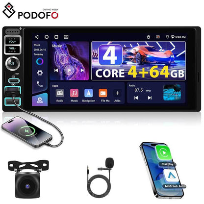 Autoradio – Auto Radio – Autoradio Met Bluetooth – Auto Stereo – 1 DIN Autoradio – 6,9 Inch Scherm – Draadloze CarPlay & Android Auto Met Achteruitrijcamera En Microfoon