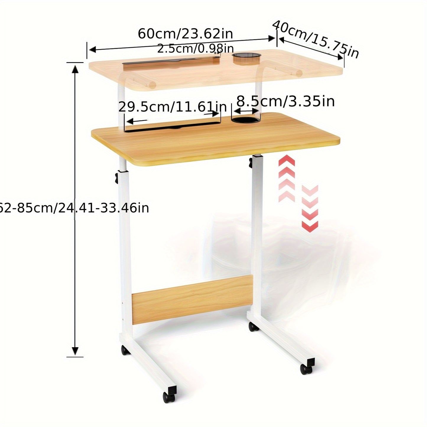 Verstelbaar Klein Bureau op Wieltjes – Laptop- en Computer Tafel 60x40 cm – Multifunctioneel Bijzettafeltje voor Bed, Woonkamer of Kantoor, Bruin